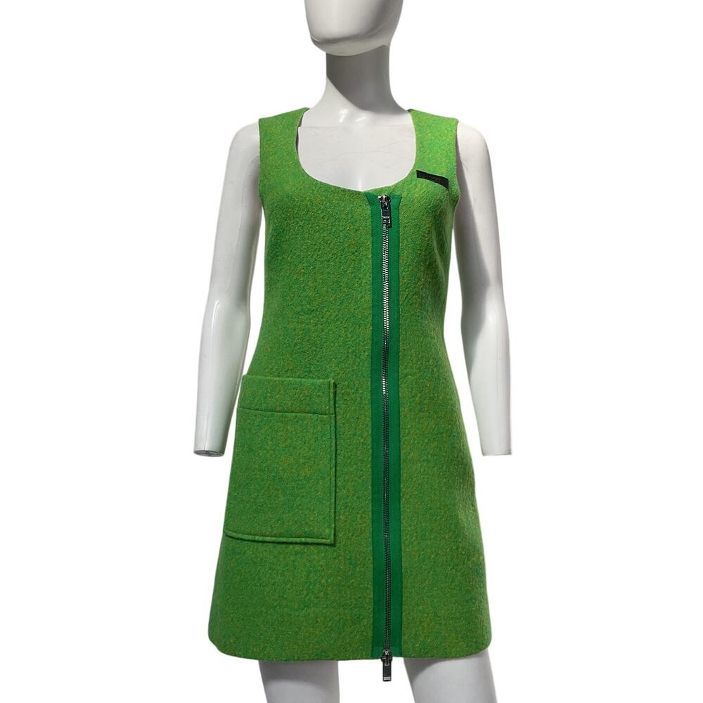 Ganni Chic Green Wool Zip Front Mini Dress Size 32 EU / US 0 - Picture 2 of 5